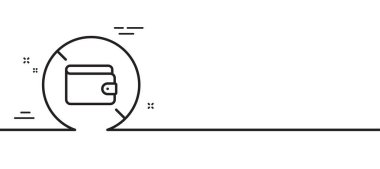Cüzdan çizgisi simgesi. Para bütçe cüzdanı tabelası. Paraya izin yok. Asgari çizgi çizimi arka planı. Cüzdan çizgisi simge desenli pankart. Beyaz ağ şablonu konsepti. Vektör