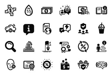 Bayrak, Ödeme Borsası ve Komut Bilgileri simgeleriyle ilişkili Vektör İş Kümesi simgeleri. Arama, Güvenlik Ajansı ve Sigorta el işaretleri. Ödeme, ret belgesi ve kredi yüzdesi. Vektör