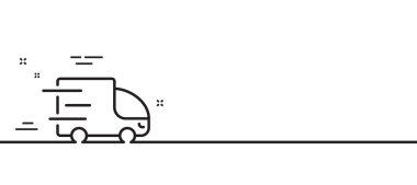 Kamyon teslimat hattı simgesi. Ekspres servis işareti. Ulaşım sembolü. Asgari çizgi çizimi arka planı. Kamyon teslimat hattı ikon desenli pankart. Beyaz ağ şablonu konsepti. Vektör