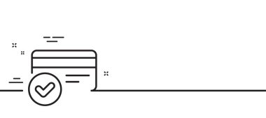 Onaylanmış kredi kartı simgesi. Kabul edilmiş ödeme metotları imzası. Doğrulama sembolü. Asgari çizgi çizimi arka planı. Ödeme yöntemleri çizgi simgesi pankartı. Beyaz ağ şablonu konsepti. Vektör