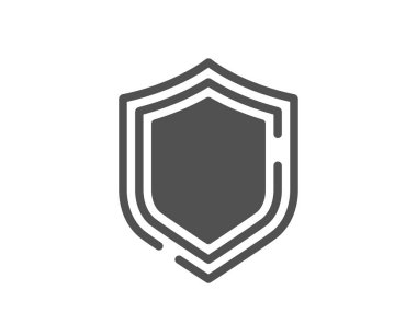 Kalkan simgesi. Gizlilik uyarısı. Güvenli savunma sembolü. Klasik düz stil. Kalite tasarım elemanı. Basit bir kalkan ikonu. Vektör