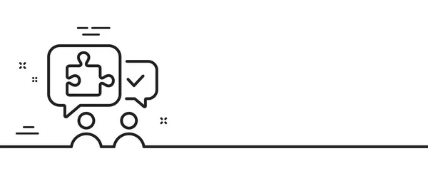 字谜线图标 带有聊天气泡标志的锯子片 商业挑战的象征 最小线条图解背景 拼字线图标图案横幅 白色网络模板的概念 — 图库矢量图片