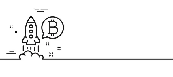 Icono Línea Bitcoin Signo Inicio Criptomoneda Crypto Cohete Símbolo Fondo — Vector de stock