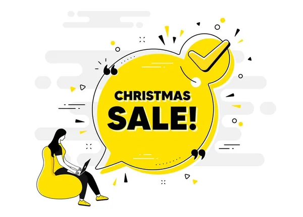 Christmas Sale Text Markieren Sie Chat Blase Banner Mit Menschen — Stockvektor