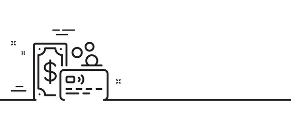 クレジットカードのラインアイコン 銀行のお金支払い記号 現金以外のコインは記号を支払う 最小限の線のイラストの背景 カードラインのアイコンパターンバナー ホワイトウェブテンプレートのコンセプト ベクトル — ストックベクタ