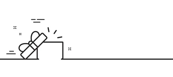打开礼品盒行图标 当前或销售标志 生日购物的象征 礼品包装 最小线条图解背景 打开礼品行图标图案横幅 — 图库矢量图片