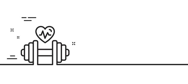 ハートビートラインアイコンのダンベル ワークアウト機器のサイン 心臓ジムのシンボルに適合します 最小限の線のイラストの背景 ダンベル線のアイコンパターンバナー ホワイトウェブテンプレートのコンセプト ベクトル — ストックベクタ