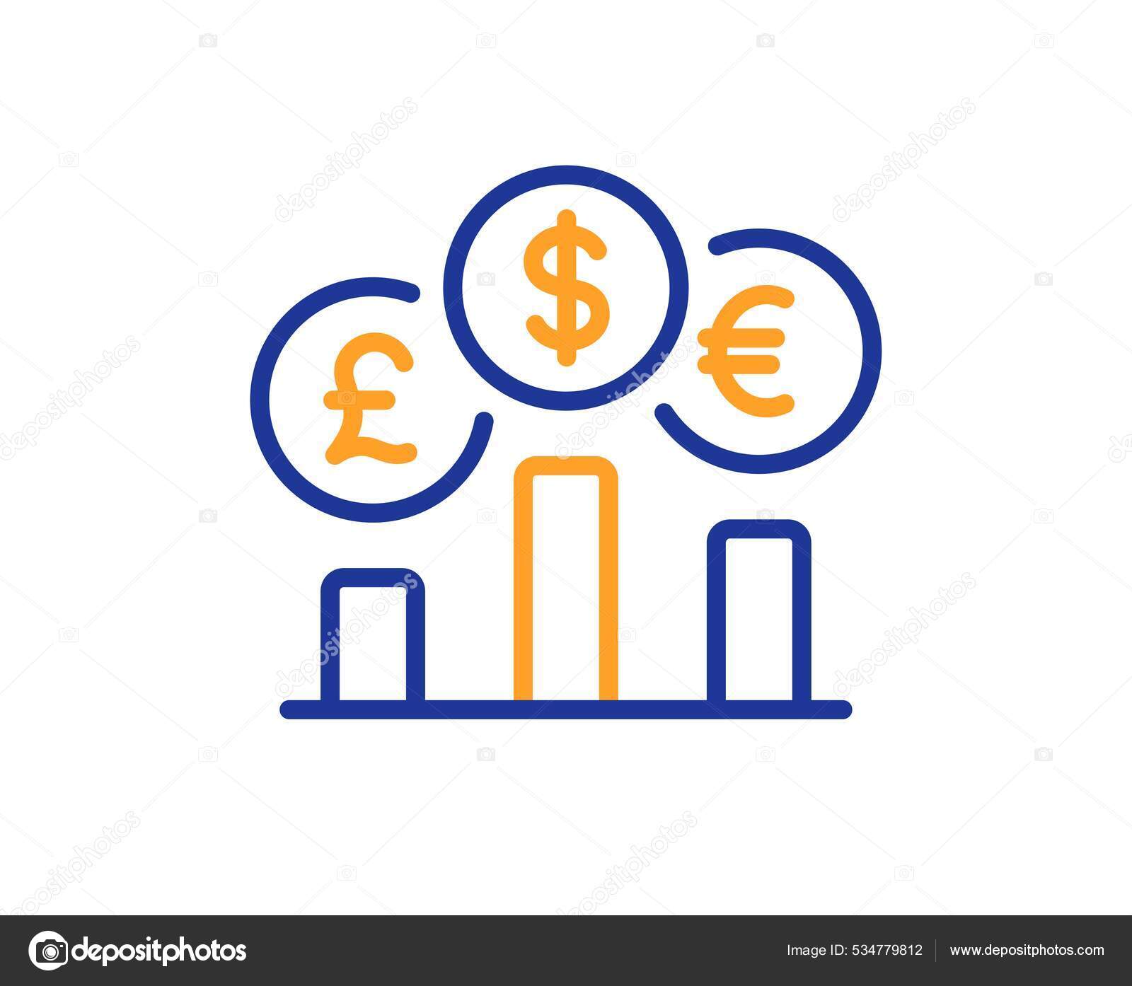 汇率线图标货币兑换标志股票交易标志五彩斑斓的线条轮廓概念线性货币汇率图标可编辑的中风图库矢量图©Blankstock 534779812