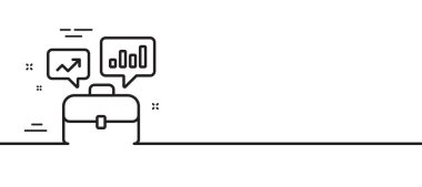 Büyüme grafikleri çizelgesinin simgesi olan iş portföyü. İş görüşmesi tabelası. Asgari çizgi çizimi arka planı. İş portföy çizgisi simge afişi. Beyaz ağ şablonu konsepti. Vektör