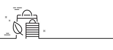 Biyolojik alışveriş torbaları çizgisi simgesi. Yaprak işareti. Doğal ürün sembolü. Asgari çizgi çizimi arka planı. Biyo alışveriş hattı ikon desenli pankart. Beyaz ağ şablonu konsepti. Vektör