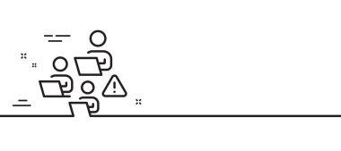 Takım çalışması simgesi. Uzaktan ofis işareti. Takım çalışanları sembolü. Asgari çizgi çizimi arka planı. Takım çalışması ikon desenli pankart. Beyaz ağ şablonu konsepti. Vektör