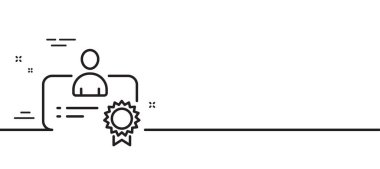 Sertifika satırı simgesi. İşletme yönetim tabelası. En iyi menajer sembolü. Asgari çizgi çizimi arka planı. Sertifika çizgisi simge desenli pankart. Beyaz ağ şablonu konsepti. Vektör