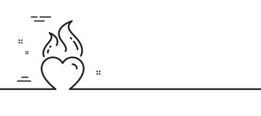 Kalp alev çizgisi ikonu. Ateşin duygu işaretlerine bayılırım. Sevgililer Günü sembolü. Asgari çizgi çizimi arka planı. Kalp alev çizgisi ikon desenli pankart. Beyaz ağ şablonu konsepti. Vektör