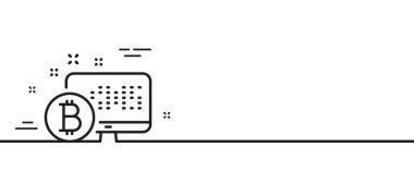 Bitcoin çizgisi simgesi. Kripto para birimi monitörü işareti. Kripto para sembolü. Asgari çizgi çizimi arka planı. Bitcoin sistem çizgisi simge desenli pankart. Beyaz ağ şablonu konsepti. Vektör