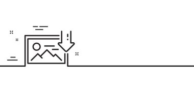 Fotoğraf satırı simgesi indir. Resim küçük resim işareti. Resim tutucu sembolü. Asgari çizgi çizimi arka planı. Resim satırı simge desenli pankartı indir. Beyaz ağ şablonu konsepti. Vektör