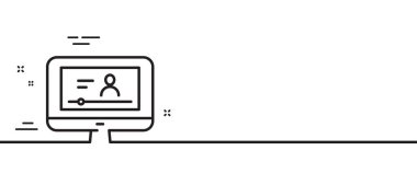 Çevrimiçi Video Eğitim hattı simgesi. Çevrimiçi ders tabelalı bilgisayar. Web oyuncusunun sembolü. Asgari çizgi çizimi arka planı. Çevrimiçi görüntü çizgisi simge pankartı. Beyaz ağ şablonu konsepti. Vektör