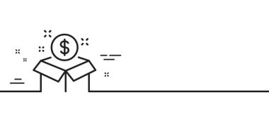 Paket satırı simgesi gönder. Ücretli hizmet tabelası. Asgari çizgi çizimi arka planı. Paket satırı simge desenli pankart yükle. Beyaz ağ şablonu konsepti. Vektör