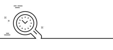 Zaman yönetimi çizgisi simgesi. Saat işareti. Analiz sembolü. Asgari çizgi çizimi arka planı. Zaman yönetimi çizgisi simge pankartı. Beyaz ağ şablonu konsepti. Vektör