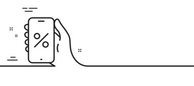 Uygulama satırı simgesi indirimi. Teklif levhası. Telefon promosyon fiyatı sembolü. Asgari çizgi çizimi arka planı. Uygulama satırı simge pankartı indirimi. Beyaz ağ şablonu konsepti. Vektör