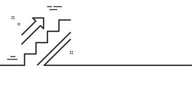 Merdiven çizgisi ikonu. Alışveriş merdiveni tabelası. Giriş ya da Çıkış sembolü. Asgari çizgi çizimi arka planı. Merdiven çizgisi ikon desenli pankart. Beyaz ağ şablonu konsepti. Vektör