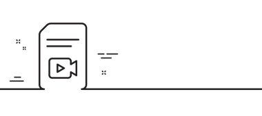 Video içerik satırı simgesine sahip belge. Kamera işaretli Vlog Dosyası. Kağıt sayfa konsept sembolü. Asgari çizgi çizimi arka planı. Video dosya satırı simge pankartı. Vektör