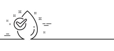 Su bırakma hattı simgesi. Çek işaretiyle temiz su. Sıvı sembol. Asgari çizgi çizimi arka planı. Su damlası ikon desenli pankart. Beyaz ağ şablonu konsepti. Vektör