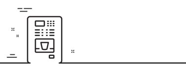 Kahve otomatı çizgisi ikonu. Sıcak içecek tabelası. Taze içecek sembolü. Asgari çizgi çizimi arka planı. Kahve satış hattı ikon desenli pankart. Beyaz ağ şablonu konsepti. Vektör