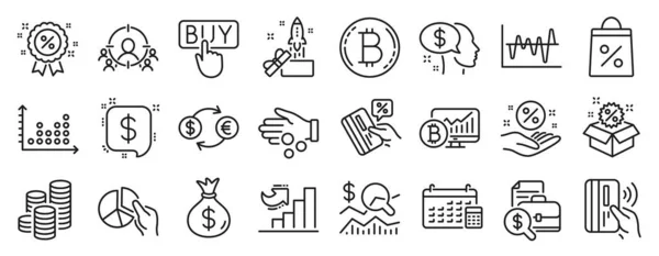 Set Von Finanzsymbolen Wie Aktienanalyse Kreditanteil Verkaufsymbole Einkaufstasche Geldwechsel Rabattschilder — Stockvektor