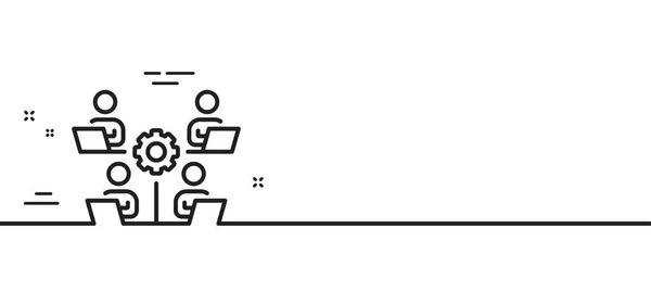 团队合作线图标 远程办公标志 网络团队员工的标志 最小线条图解背景 团队精神线图标图案横幅 白色网络模板的概念 — 图库矢量图片
