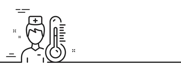 医師線のアイコンを持つ温度計 温度診断記号 発熱測定記号 最小限の線のイラストの背景 温度計ラインアイコンパターンバナー ホワイトウェブテンプレートのコンセプト ベクトル — ストックベクタ