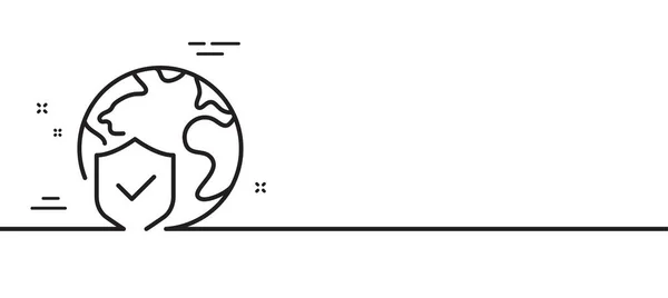 世界保险线图标 全球商业保护标志 互联网安全标志 最小线条图解背景 世界保险线图标图案横幅 白色网络模板的概念 — 图库矢量图片