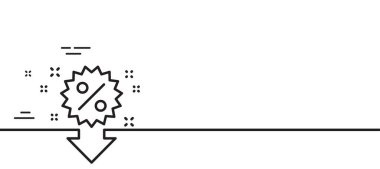 İndirim çizgisi simgesi. Satış tabelası. Temizlik sembolü. Asgari çizgi çizimi arka planı. İndirimli çizgi simgesi pankartı. Beyaz ağ şablonu konsepti. Vektör
