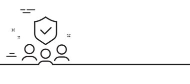 İnsanlar sigorta şirketi ikonu. Sağlık sigortası tabelası. Hayat koruma politikası sembolü. Asgari çizgi çizimi arka planı. İnsanların sigorta çizgisi ikon desenli afişi. Beyaz ağ şablonu konsepti. Vektör