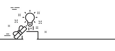 Kutu çizgisi simgesinden. Yaratıcılık işareti. Fikir sembollü hediye kutusu. Asgari çizgi çizimi arka planı. Yaratıcı fikir çizgisi ikon desenli pankart. Beyaz ağ şablonu konsepti. Vektör