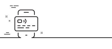 Kredi kartı simgesi. Banka para ödeme tabelası. Cep telefonu ankesörlü sembolü. Asgari çizgi çizimi arka planı. Kart çizgisi simge pankartı. Beyaz ağ şablonu konsepti. Vektör