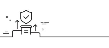 Güvenlik teşkilatı çizgisi ikonu. Siber savunma işareti. Özel koruma sembolü. Asgari çizgi çizimi arka planı. Güvenlik Teşkilatı ikon desenli pankart. Beyaz ağ şablonu konsepti. Vektör