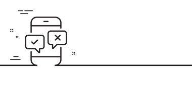 Telefon araştırma hattı simgesi. Yanıt işaretini seçin. İş görüşmesi sembolü. Asgari çizgi çizimi arka planı. Telefon araştırma hattı ikon desenli pankart. Beyaz ağ şablonu konsepti. Vektör