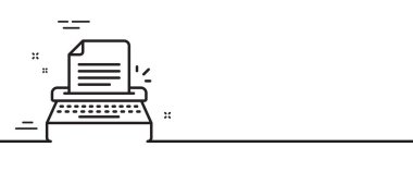 Daktilo hattı simgesi. Kopya yazma işareti. Yazar makine sembolü. Asgari çizgi çizimi arka planı. Daktilo hattı simge desenli pankart. Beyaz ağ şablonu konsepti. Vektör