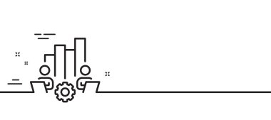 Takım çalışması çizelgesi simgesi. Uzaktan ofis işareti. Takım çalışanları sembolü. Asgari çizgi çizimi arka planı. Takım çalışması çizelgesi simge desenli pankart. Beyaz ağ şablonu konsepti. Vektör