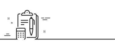 Muhasebe çizgisi simgesi. Pano belgesi işareti. Bütçe sembolünü hesapla. Asgari çizgi çizimi arka planı. Muhasebe çizgisi simge pankartı. Beyaz ağ şablonu konsepti. Vektör