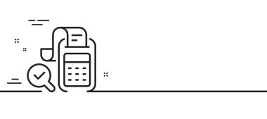 Bill Muhasebe çizgisi simgesi. İş denetleme tabelası. Finans sembolünü kontrol et. Asgari çizgi çizimi arka planı. Bill muhasebe çizgisi simge afişi. Beyaz ağ şablonu konsepti. Vektör