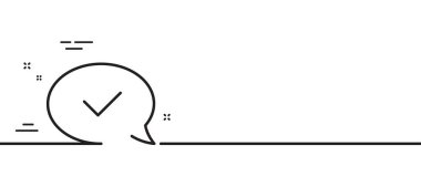 Satır simgesini onayla. Kabul edildi ya da onaylandı. Konuşma balonu sembolü. Asgari çizgi çizimi arka planı. Onaylanmış ileti çizgisi simge pankartı. Beyaz ağ şablonu konsepti. Vektör