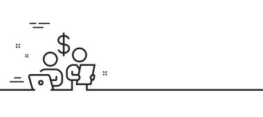 Bütçe muhasebe çizgisi simgesi. Para yatırımı işareti. Hisse senedi tüccarlarının sembolü. Asgari çizgi çizimi arka planı. Bütçe muhasebe hattı simge afişi. Beyaz ağ şablonu konsepti. Vektör