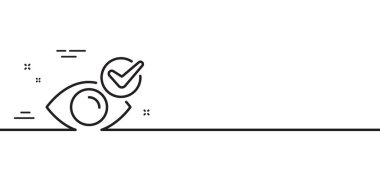 Göz çizgisi simgesini kontrol et. Gözcü kliniği tabelası. Optometri görme sembolü. Asgari çizgi çizimi arka planı. Göz çizgisi simge pankartına bak. Beyaz ağ şablonu konsepti. Vektör