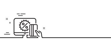 Çevrimiçi alışveriş hattı ikonu. İndirim tabelası. Kara Cuma sembolü. Asgari çizgi çizimi arka planı. Çevrimiçi alışveriş hattı ikon desenli pankart. Beyaz ağ şablonu konsepti. Vektör
