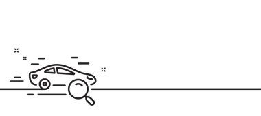 Araç çizgisi simgesini ara. Taşıma işaretini bul. Camı büyüt. Asgari çizgi çizimi arka planı. Araç çizgisi simge pankartı arayın. Beyaz ağ şablonu konsepti. Vektör