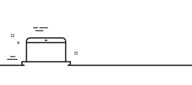 Dizüstü bilgisayar simgesi. Not defteri işareti. Taşınabilir kişisel bilgisayar sembolü. Asgari çizgi çizimi arka planı. Dizüstü bilgisayar çizgisi simge pankartı. Beyaz ağ şablonu konsepti. Vektör