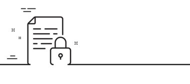 Kilit çizgisi simgesi. Korunan belge işareti. Asma kilit dosya sembolü. Asgari çizgi çizimi arka planı. Kilit çizgisi simge pankartı. Beyaz ağ şablonu konsepti. Vektör