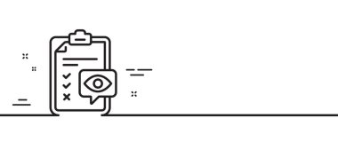 Göz listesi çizgisi simgesi. Gözcü kliniği tabelası. Optometri görme kontrol sembolü. Asgari çizgi çizimi arka planı. Göz listesi çizgisi simge pankartı. Beyaz ağ şablonu konsepti. Vektör