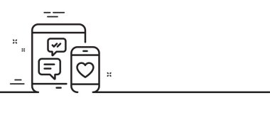 Sosyal medya mesaj hattı simgesi. Mobil aygıtlar imzası. Akıllı Telefon Aşk Mesajı sembolü. Asgari çizgi çizimi arka planı. Sosyal medya çizgi simgesi pankartı. Beyaz ağ şablonu konsepti. Vektör